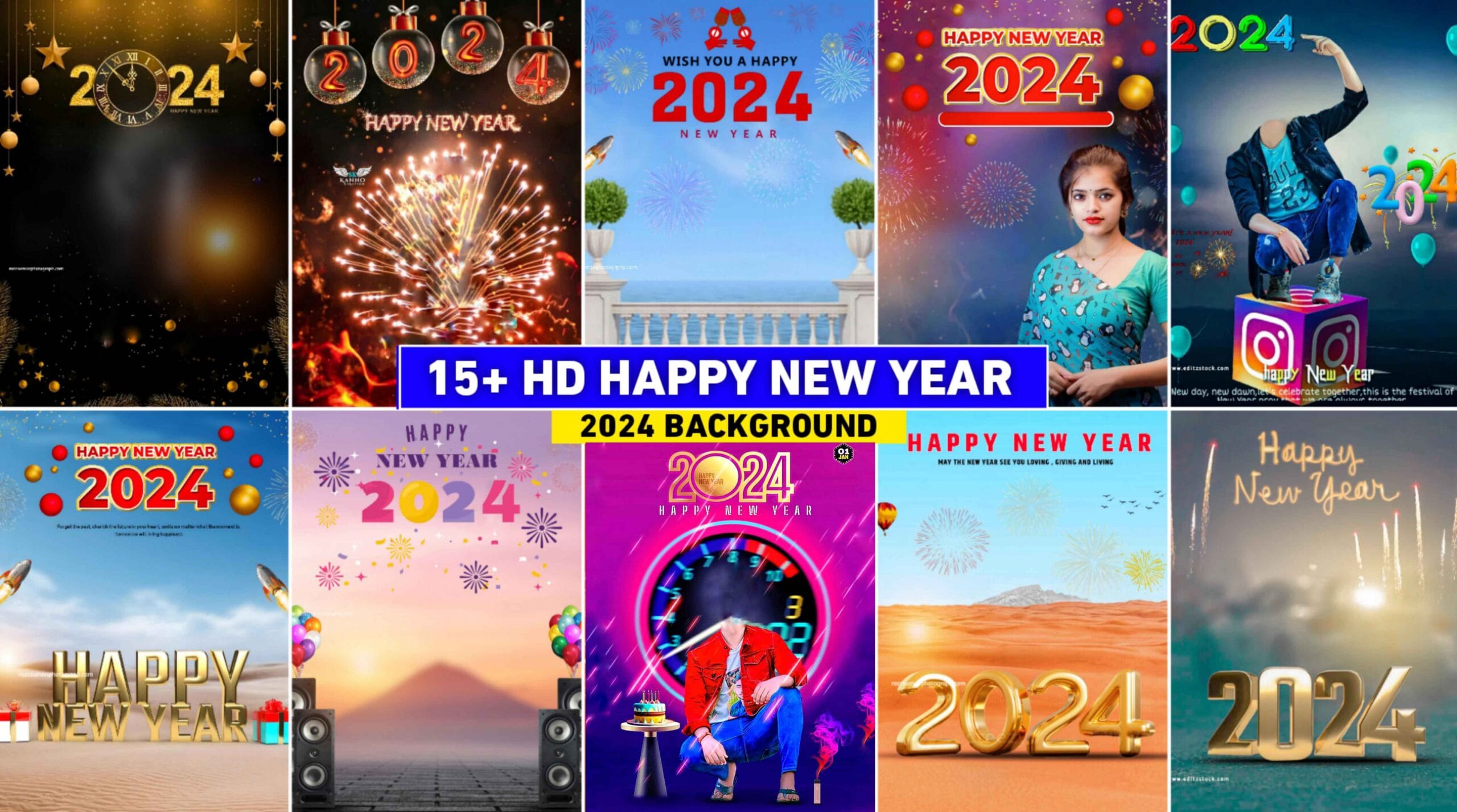 Happy new year 2024 photo editing background - Free download